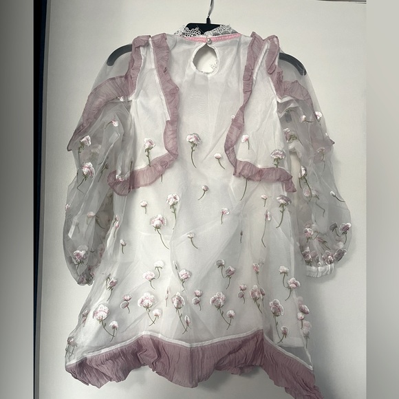 Embroidered floral dress with sheer sleeve - Picture 2 of 3